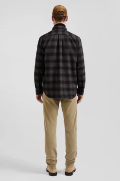 Regular black coton flannel checked shirt