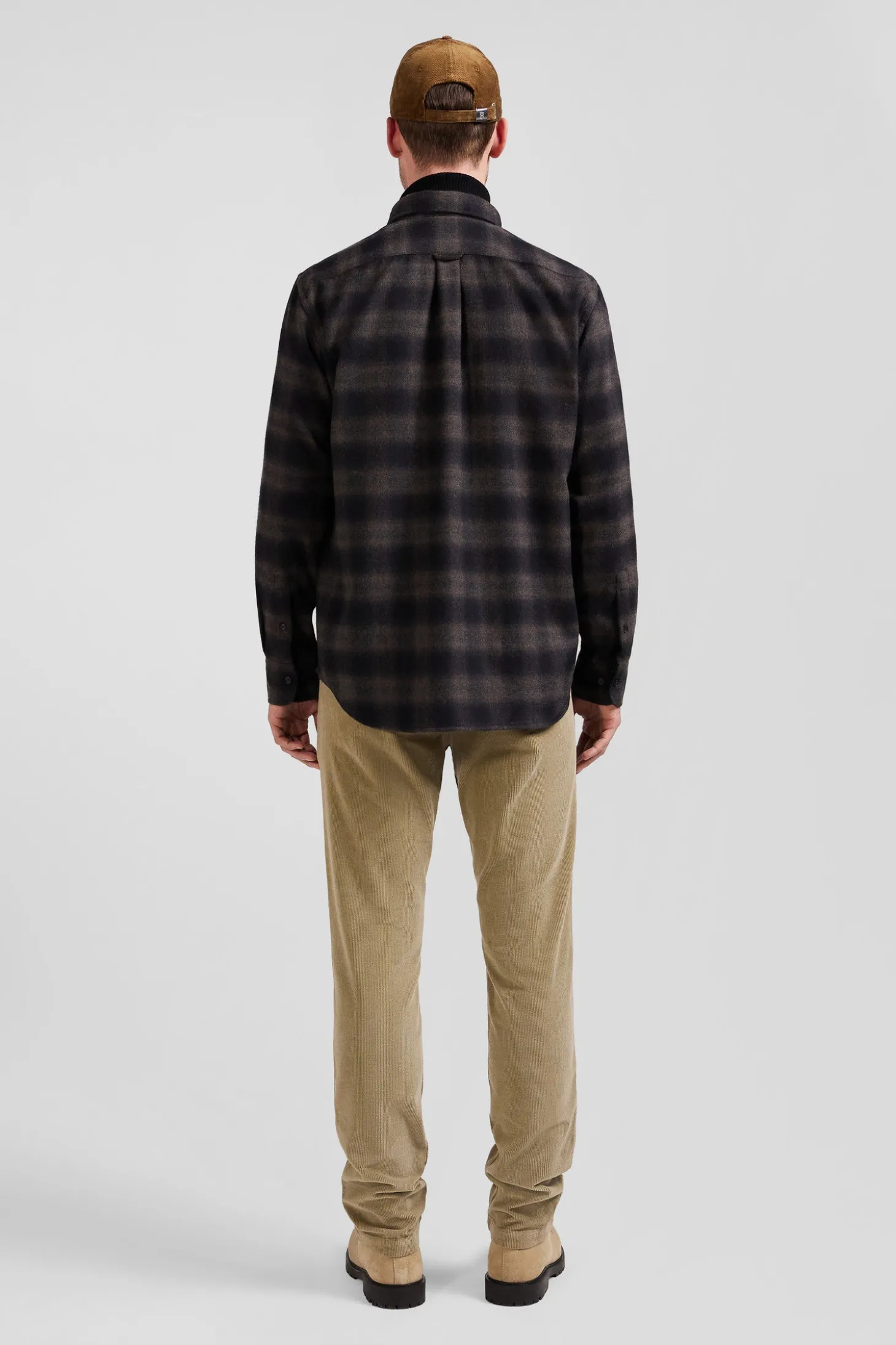 Regular black coton flannel checked shirt