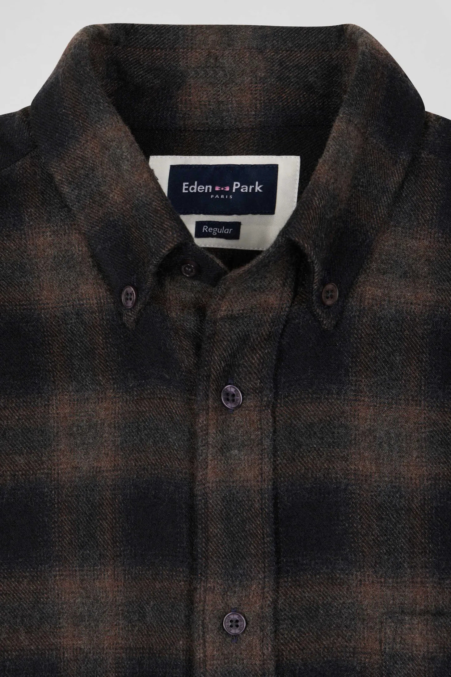 Regular black coton flannel checked shirt