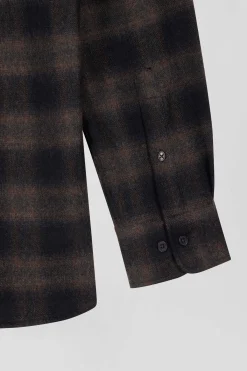 Regular black coton flannel checked shirt