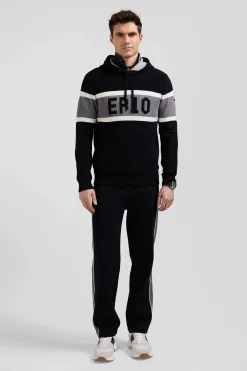 Regular black hooded jumper with EP10 jacquard