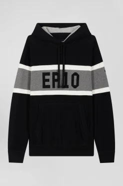 Regular black hooded jumper with EP10 jacquard