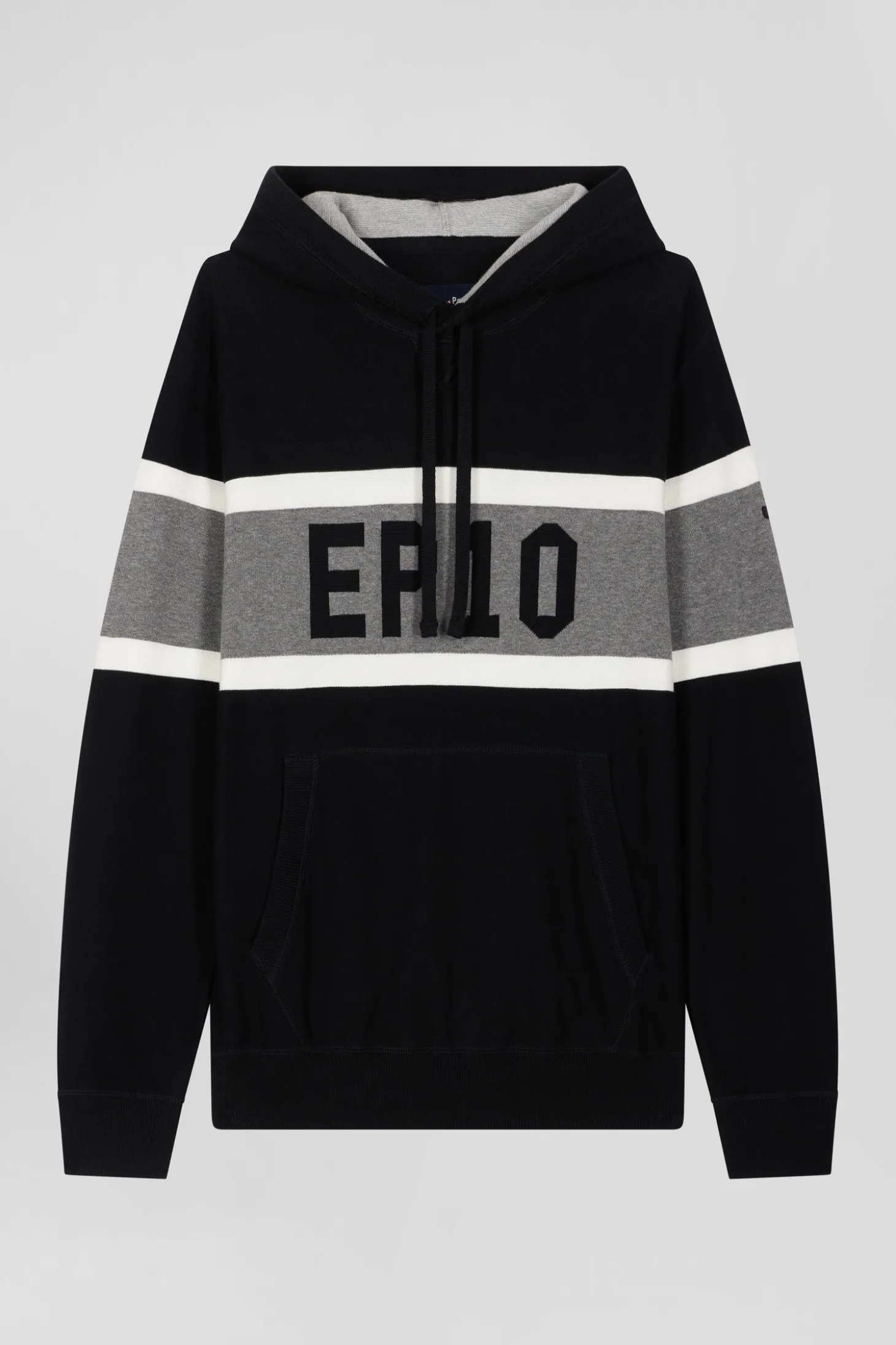Regular black hooded jumper with EP10 jacquard