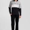 Regular black long-sleeved cotton rugby shirt with back embroidery and piping