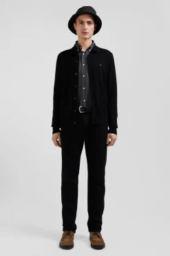 Regular black merino wool cardigan
