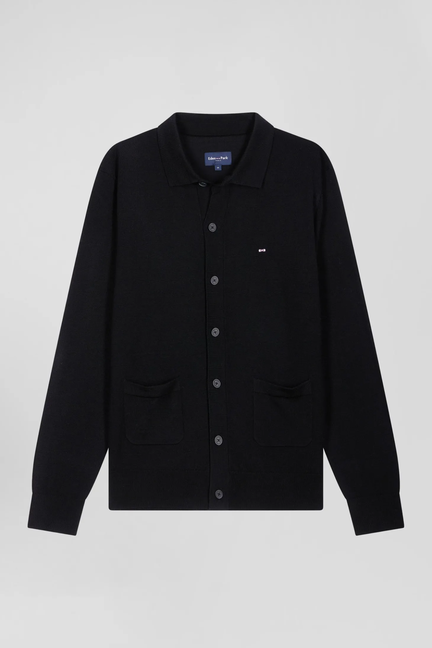 Regular black merino wool cardigan