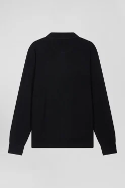 Regular black merino wool cardigan
