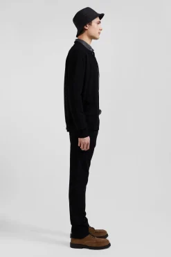 Regular black merino wool cardigan