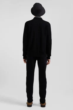 Regular black merino wool cardigan