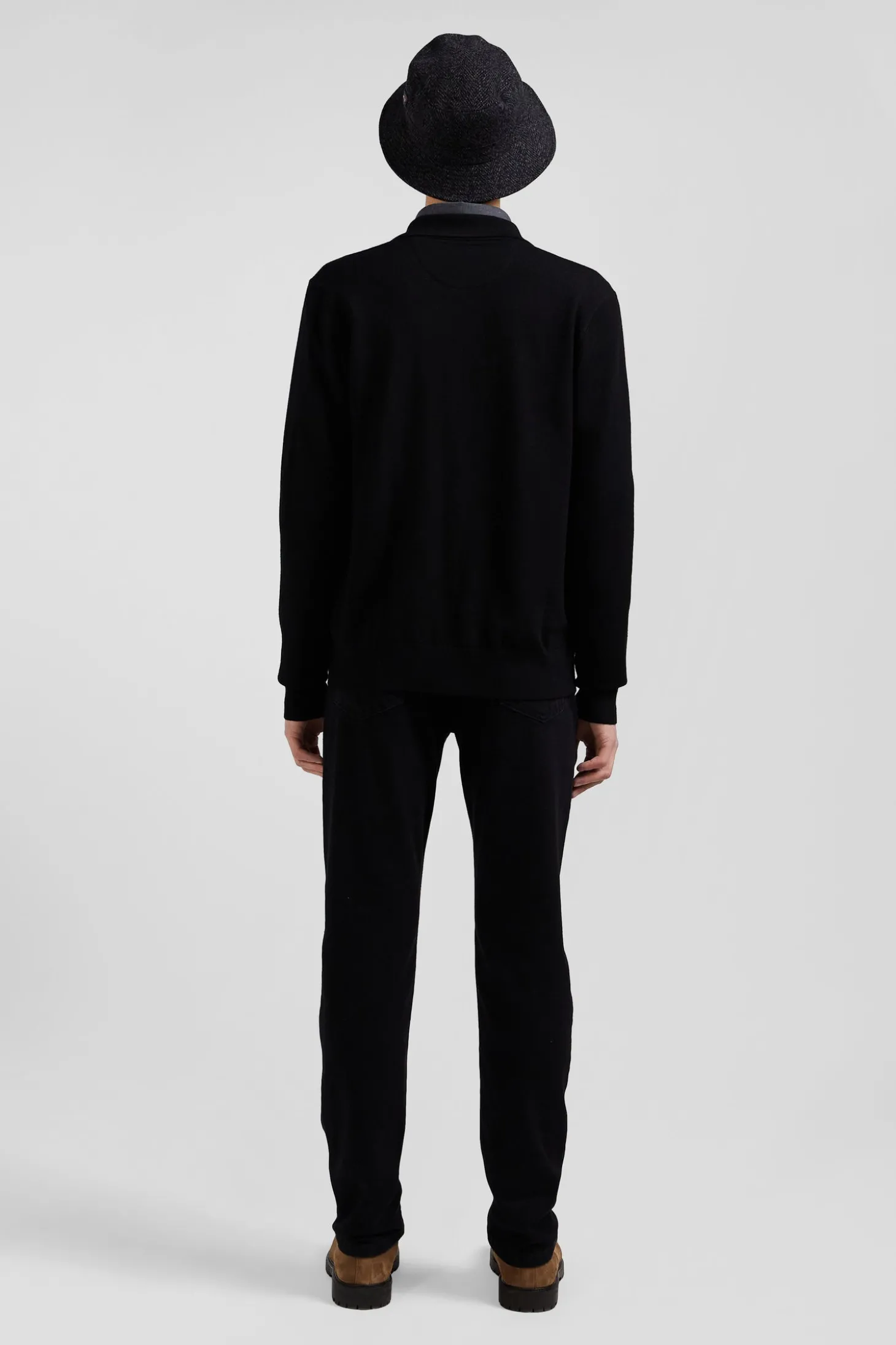 Regular black merino wool cardigan