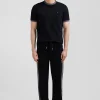 Regular black mixed cotton jogging bottoms with leg piping