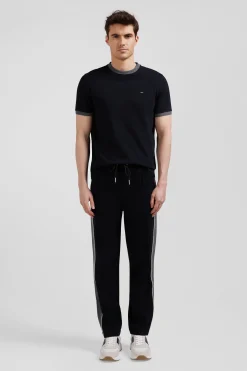 Regular black mixed cotton jogging bottoms with leg piping