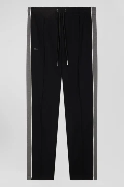 Regular black mixed cotton jogging bottoms with leg piping