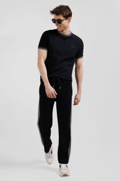 Regular black mixed cotton jogging bottoms with leg piping