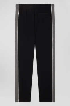 Regular black mixed cotton jogging bottoms with leg piping