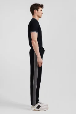 Regular black mixed cotton jogging bottoms with leg piping