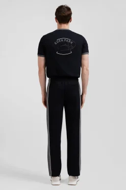 Regular black mixed cotton jogging bottoms with leg piping