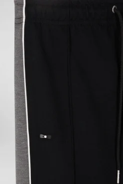 Regular black mixed cotton jogging bottoms with leg piping