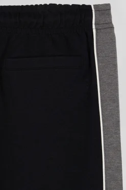 Regular black mixed cotton jogging bottoms with leg piping