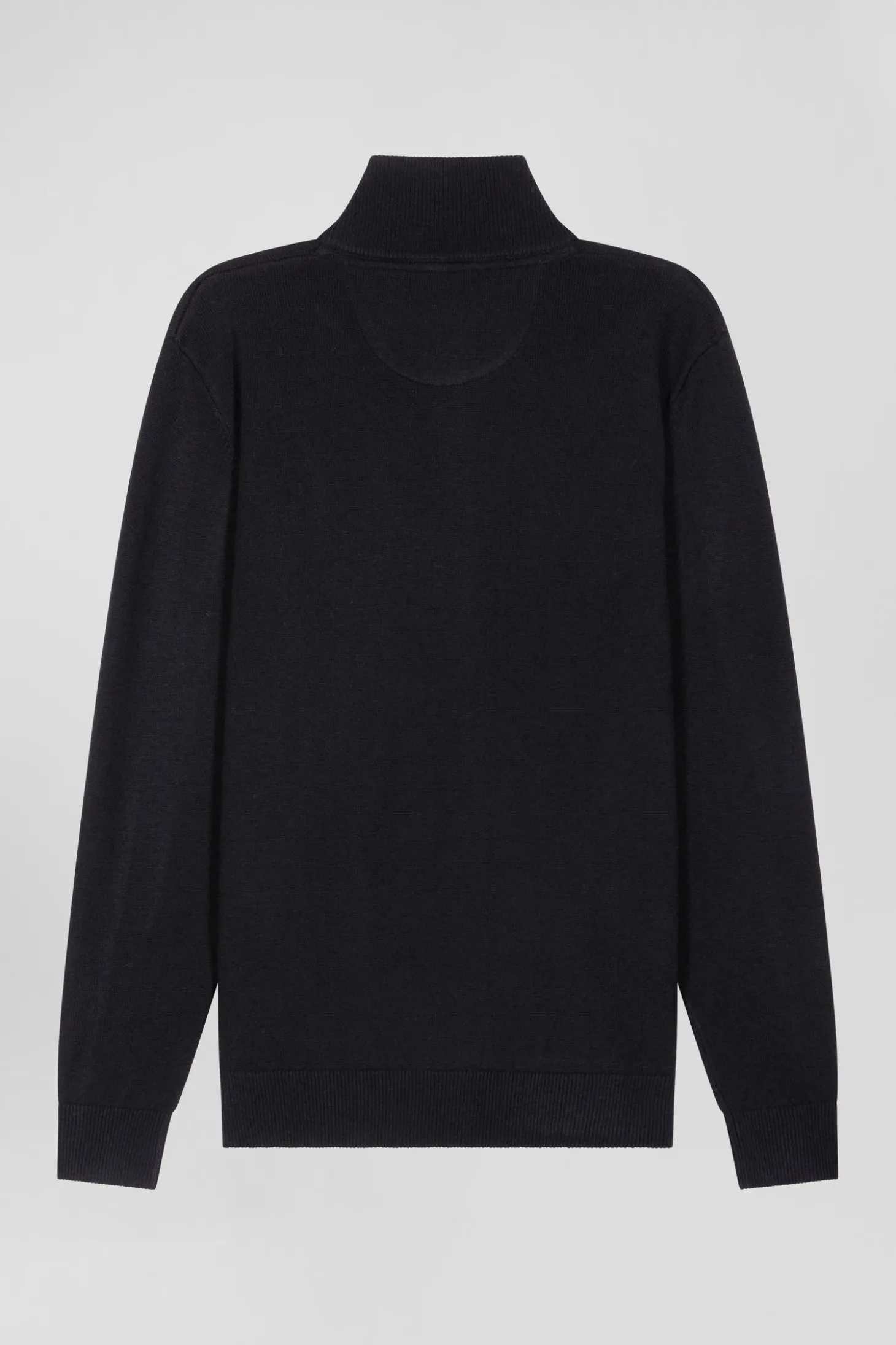 Regular black plain wool and cotton zipped cardigan