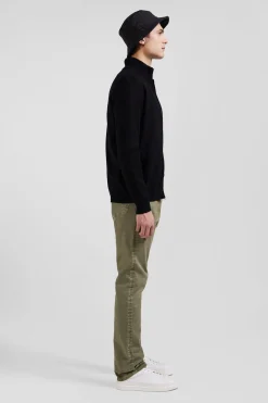 Regular black plain wool and cotton zipped cardigan