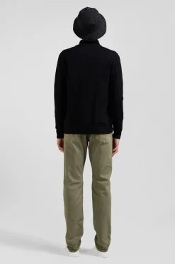 Regular black plain wool and cotton zipped cardigan