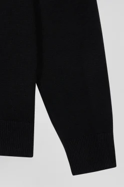Regular black plain wool and cotton zipped cardigan