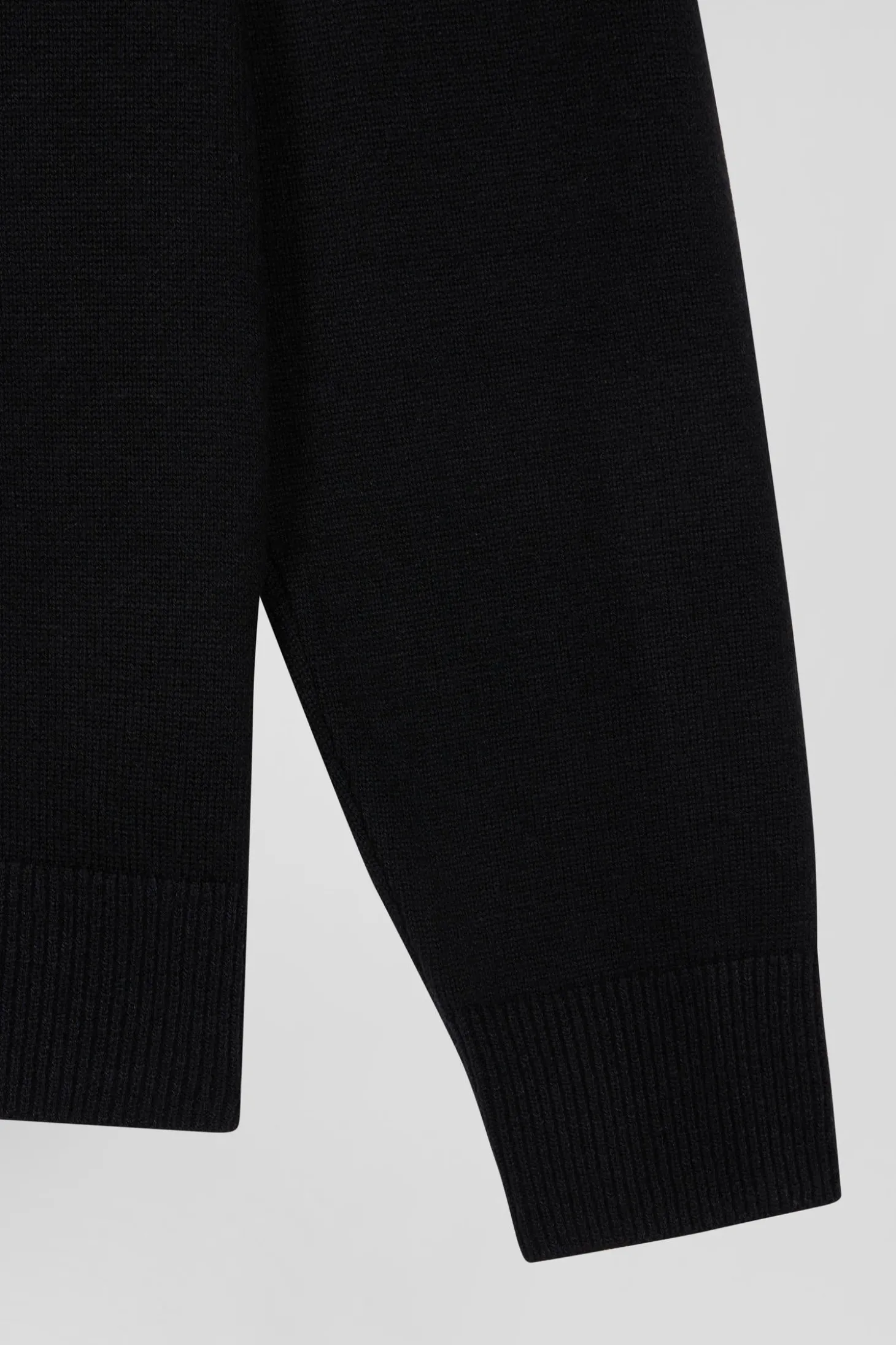 Regular black plain wool and cotton zipped cardigan
