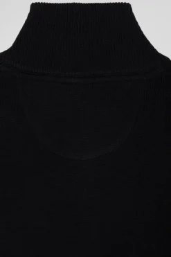 Regular black plain wool and cotton zipped cardigan