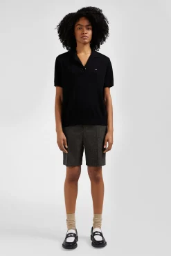 Regular black short-sleeved wool polo neck jumper