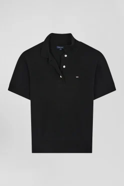 Regular black short-sleeved wool polo neck jumper