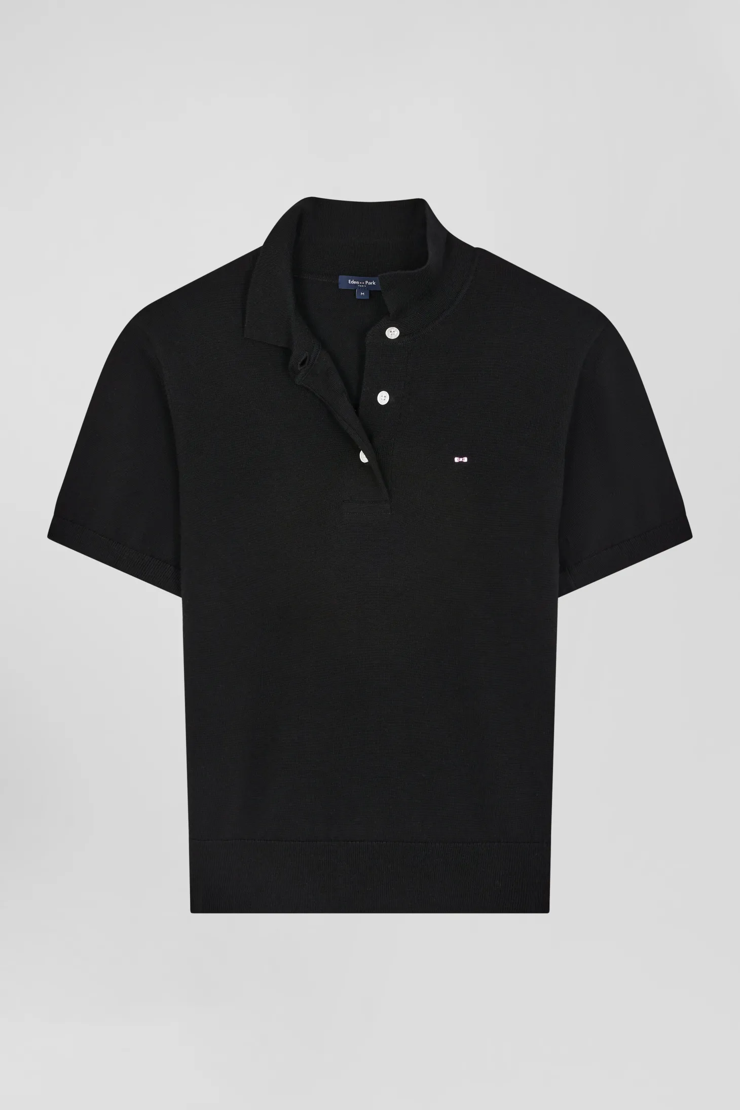Regular black short-sleeved wool polo neck jumper