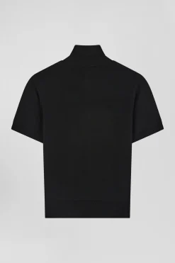 Regular black short-sleeved wool polo neck jumper