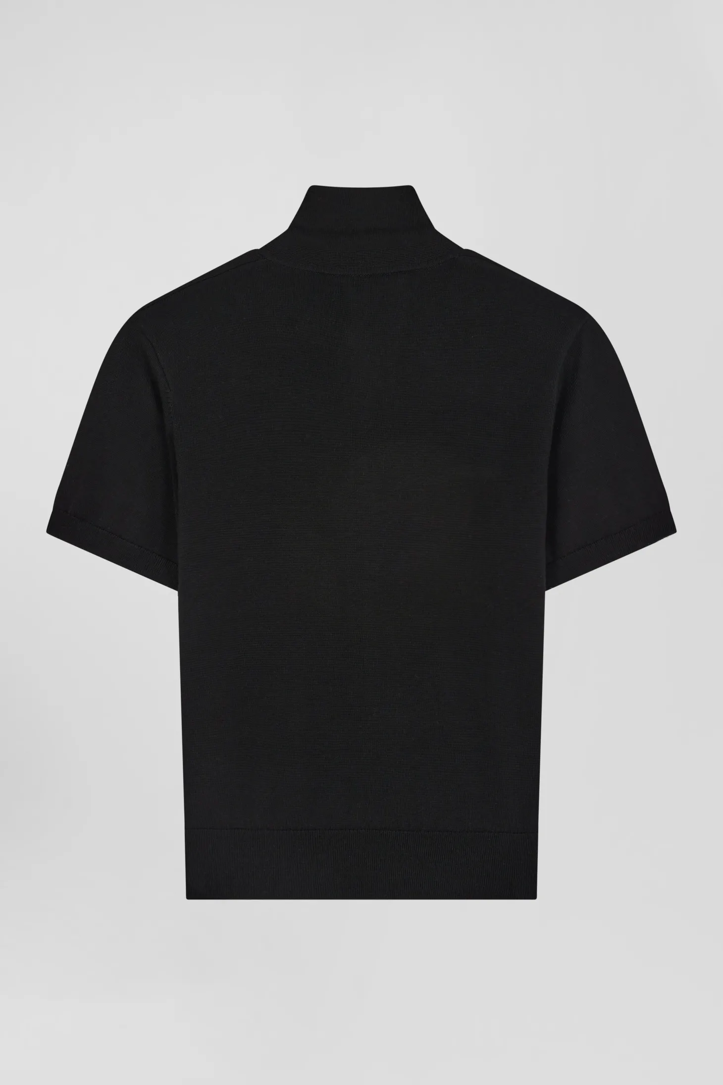 Regular black short-sleeved wool polo neck jumper