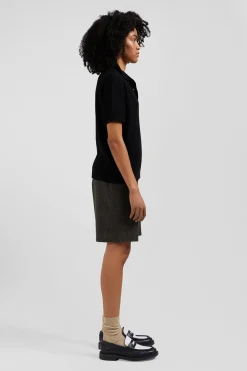 Regular black short-sleeved wool polo neck jumper