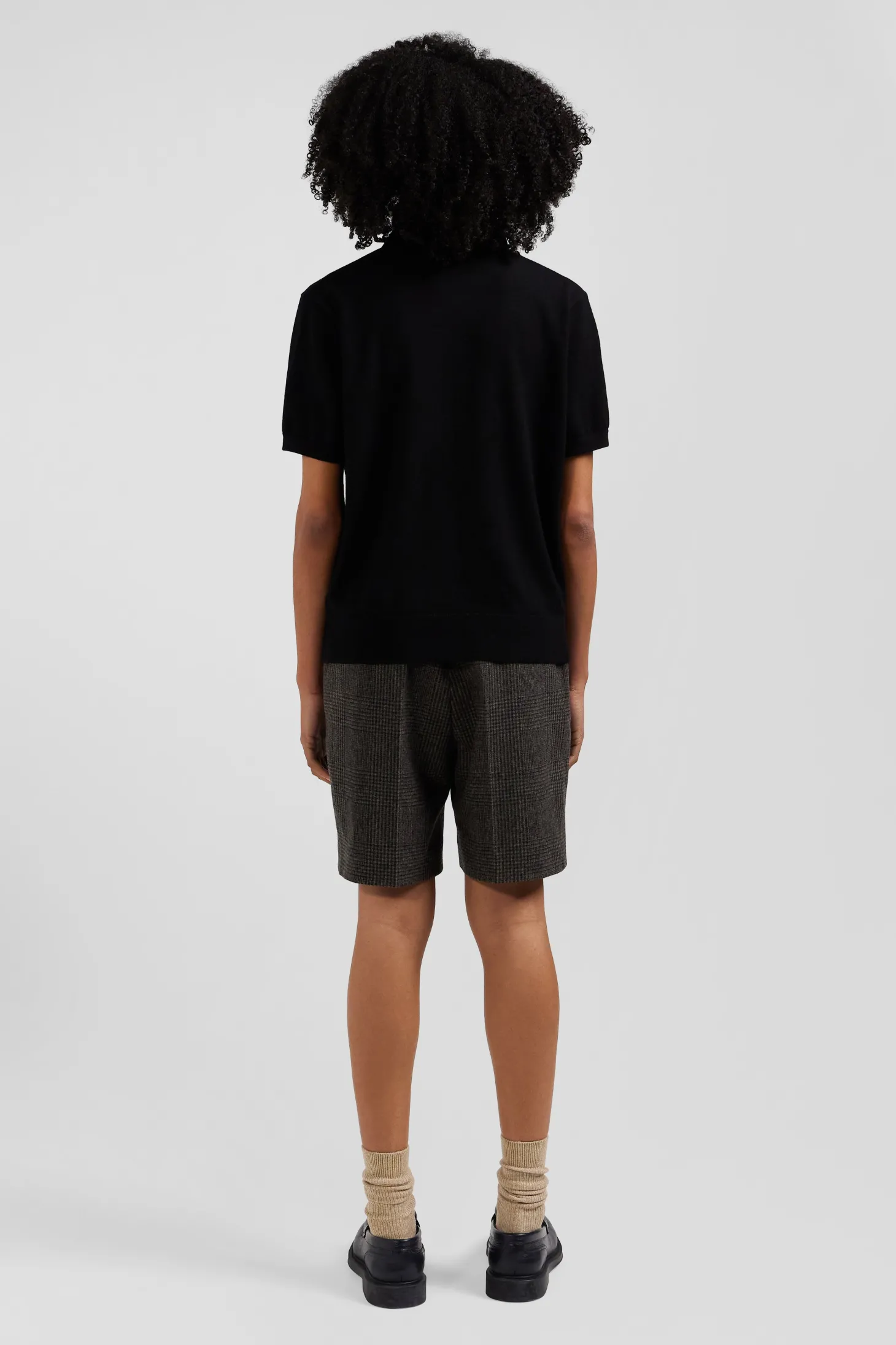 Regular black short-sleeved wool polo neck jumper