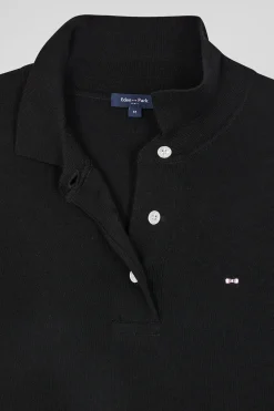 Regular black short-sleeved wool polo neck jumper