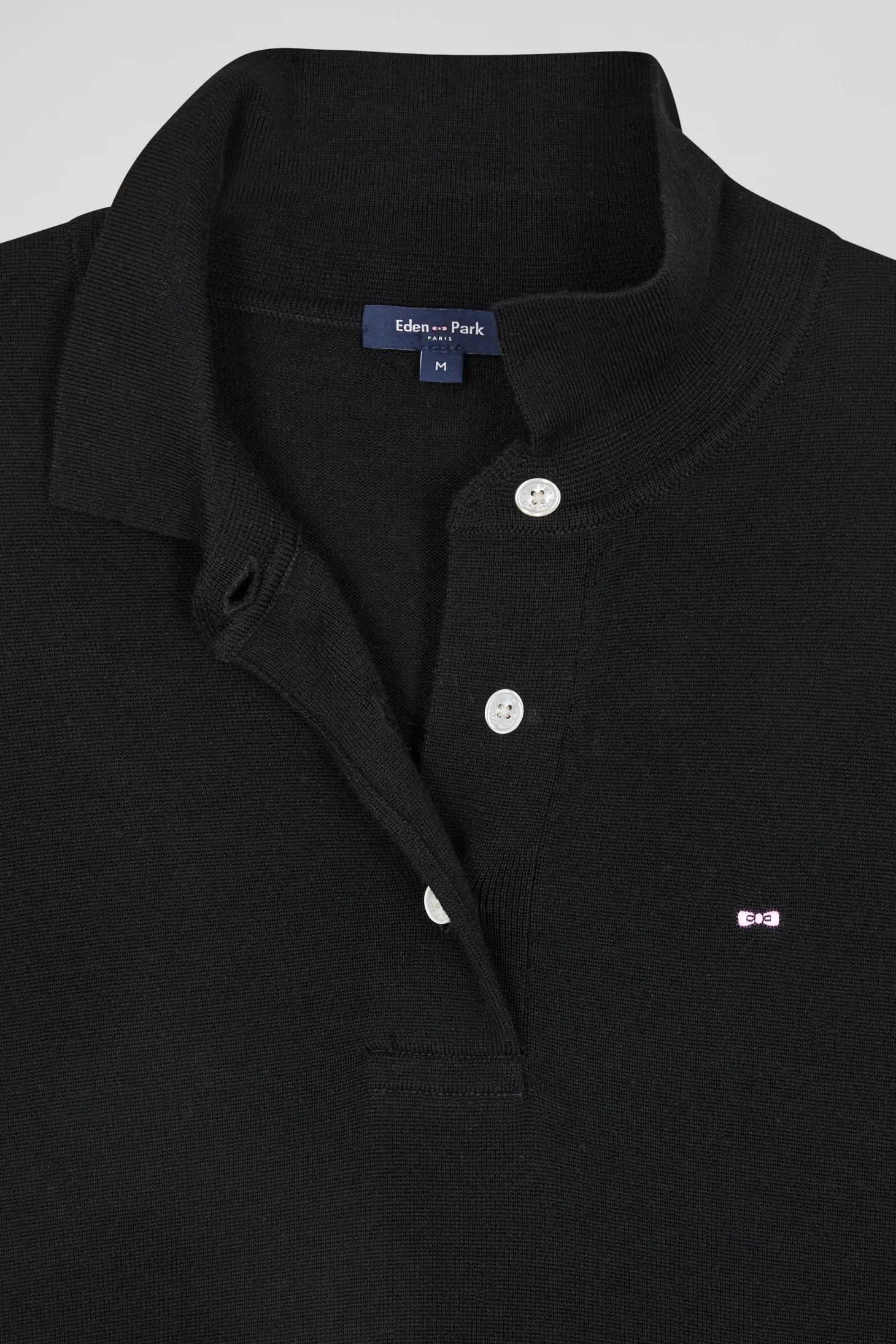 Regular black short-sleeved wool polo neck jumper