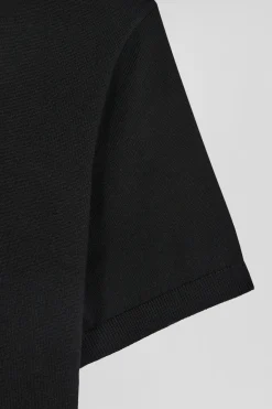 Regular black short-sleeved wool polo neck jumper
