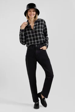 Regular black stretch cotton 5-pocket jeans