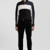Regular black tricolor long-sleeved cotton piqué polo shirt