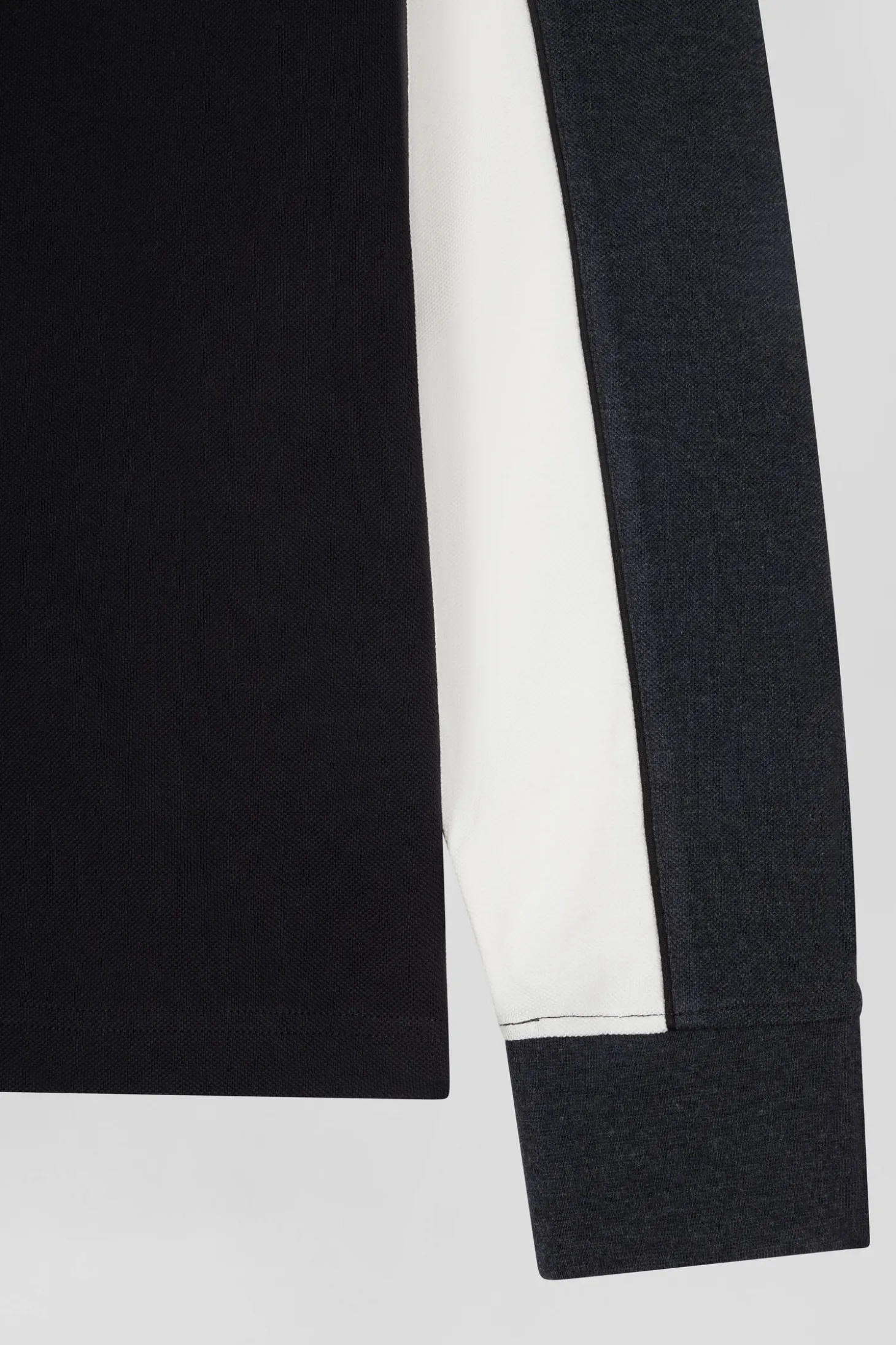 Regular black tricolor long-sleeved cotton piqué polo shirt