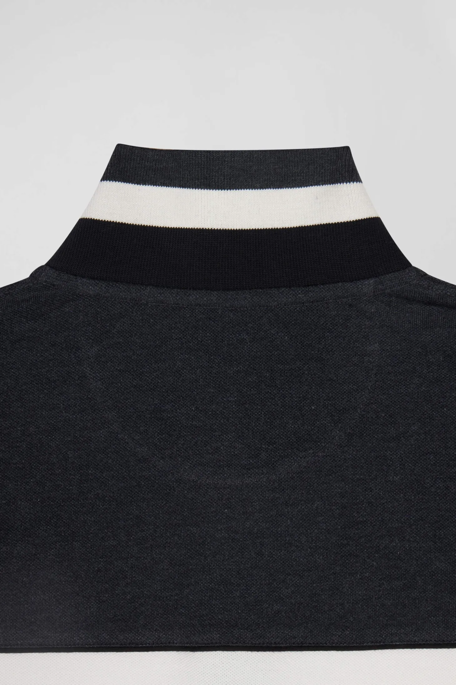 Regular black tricolor long-sleeved cotton piqué polo shirt