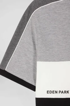 Regular black tricolor short-sleeved cotton piqué polo shirt with Eden Park lettering