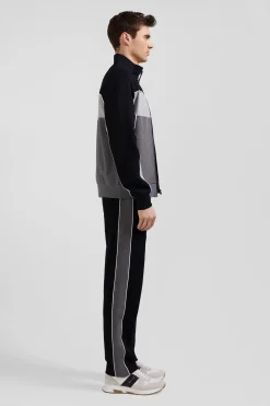 Regular black tricolor zipped cotton blend sweatshirt