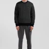 Regular black wool and cotton crew neck jumper