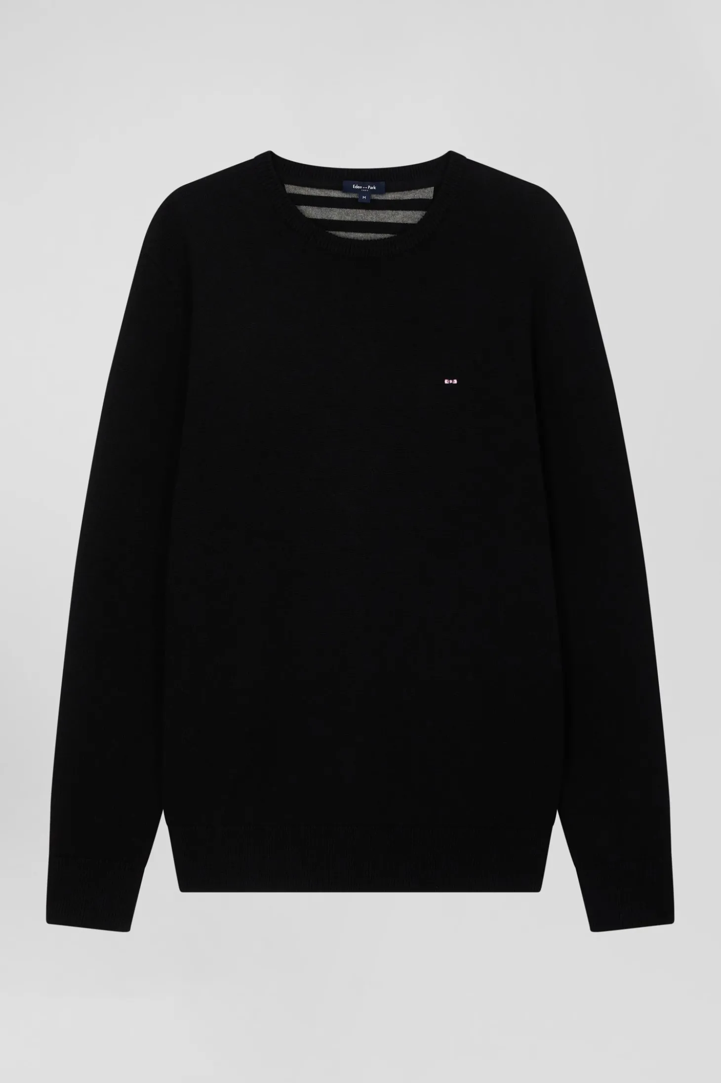 Regular black wool and cotton crew neck jumper