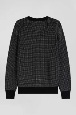 Regular black wool and cotton crew neck jumper