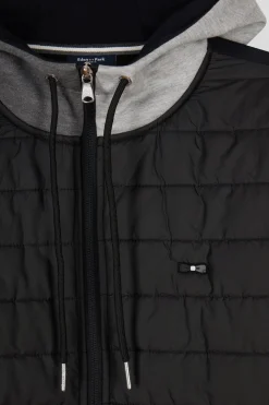 Regular black zipped bi-material sweatshirt with padded front