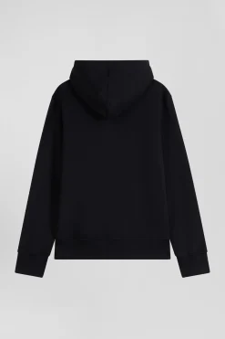Regular black zipped brushed cotton fleece hoodie